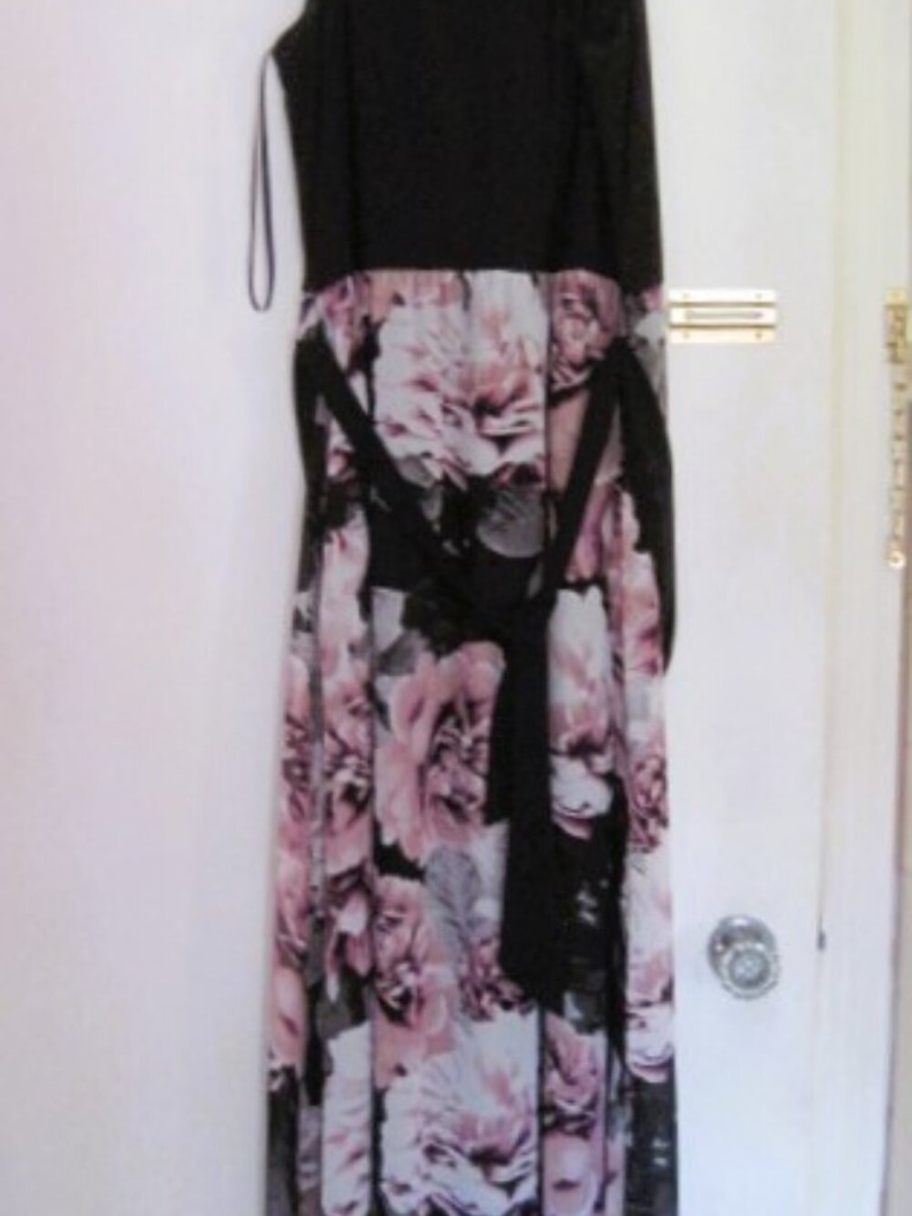 SLNY-Womens Fashion Dress Size 12 XL 81"-Sheer Floral Sleeveless Open Back Lined